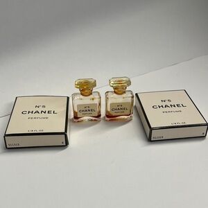 Set of 2 Vintage CHANEL No. 5 Mini Perfume Empty Bottles with Original Boxes